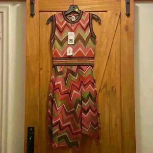 M Missoni Ladies Knit Sleeveless Dress W/Band Collar- Asymmetrical Hem Size 40